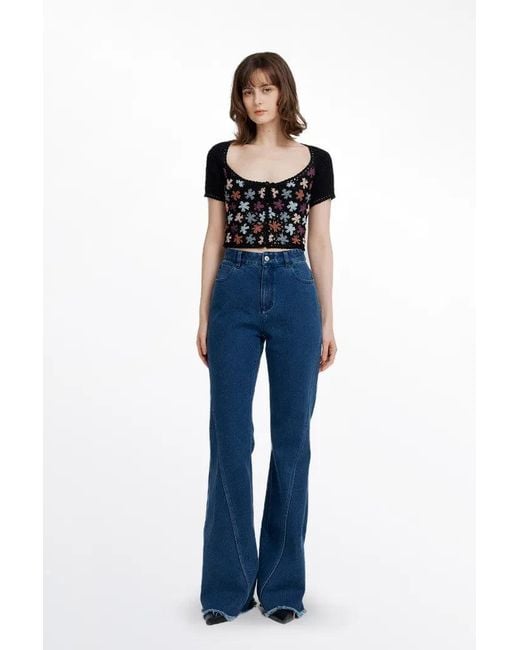 Fabrique Blue Daisy Handcrafted Flora Crochet Top