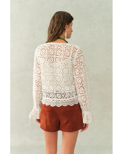 Fabrique Natural Amara Openwork V Neck Cardigan