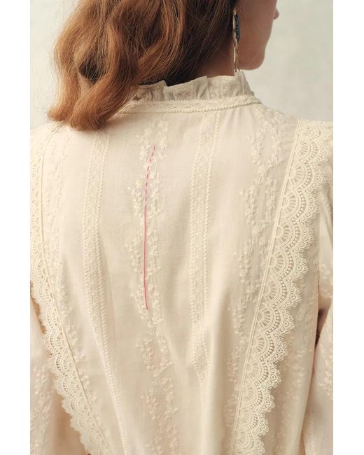 Fabrique Natural Lyra Embroidery Beaded Waist Puff Sleeve Dress