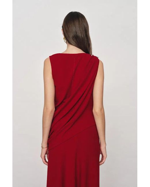Fabrique Red Florence Asymmetrical Draped Sleeveless Top And Skirt Set