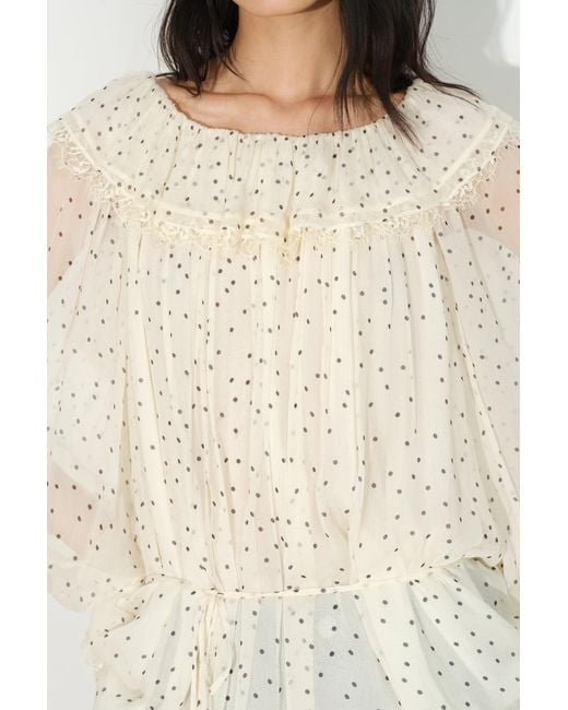 Fabrique Blue Severine Ruffle Polka Dot Blouse