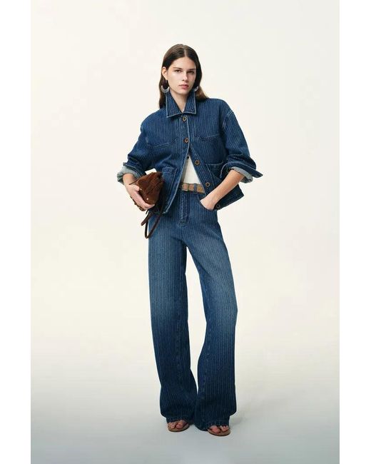 Fabrique Blue Colette Striped Washed Patch Pocket Jacket