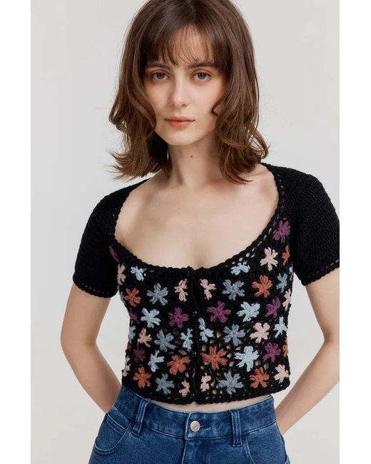 Fabrique Blue Daisy Handcrafted Flora Crochet Top