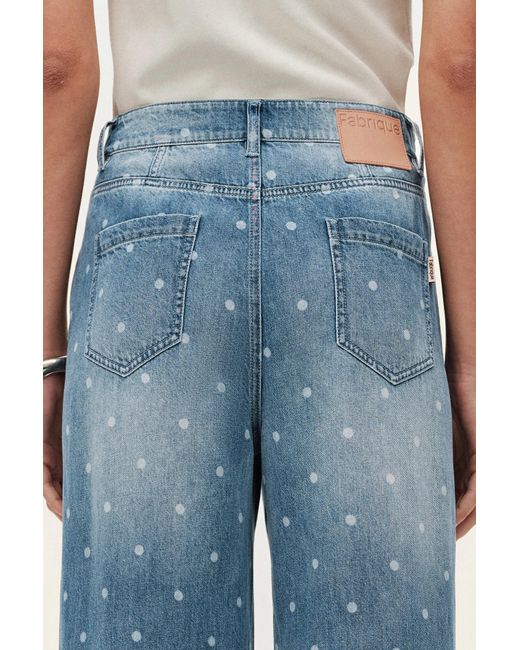 Fabrique Blue Elyra Polka Dot Straight Wide Leg Jeans