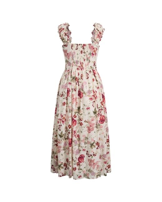Fabrique Multicolor Rosalina Smocked Pomegranate Print Strap Dress