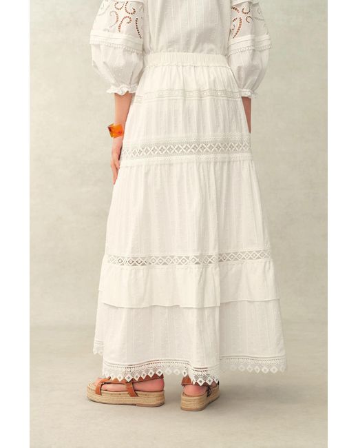 Fabrique Natural Iris Mix Embroidery Lace Patchwork Maxi Skirt