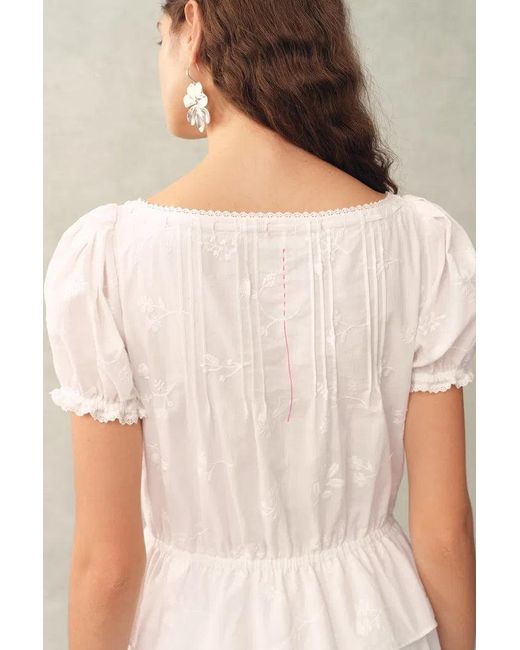 Fabrique Natural Elise Lace Embroidered Puff Sleeve Waist Cinched Dress