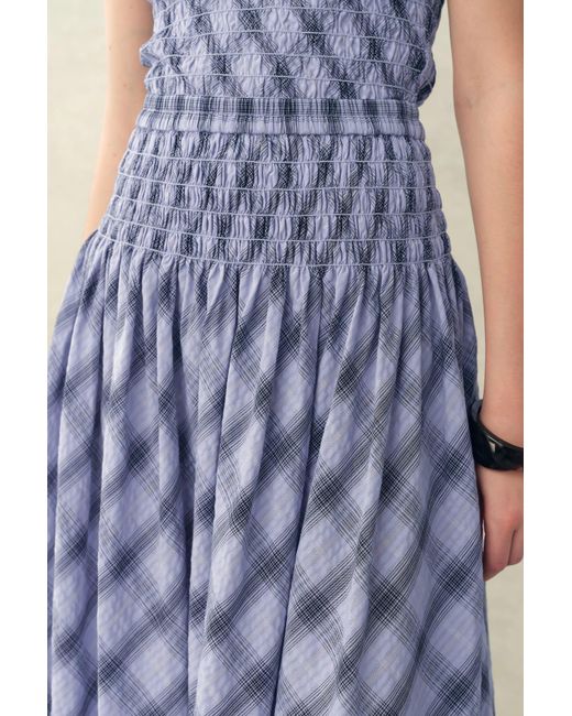 Fabrique Blue Crystal Smocked A Line Plaid Skirt