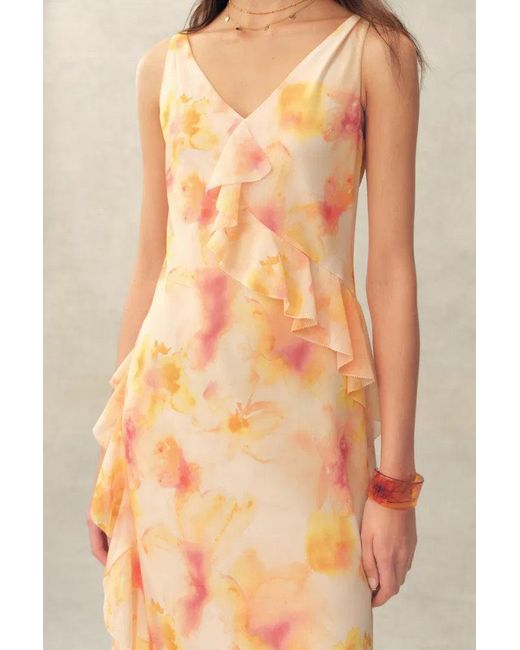 Fabrique Natural Linda Handpainted Floral Ruffle Sleeveless Dress
