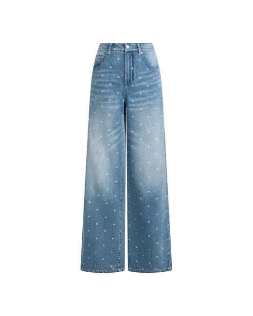 Fabrique Blue Elyra Polka Dot Straight Wide Leg Jeans