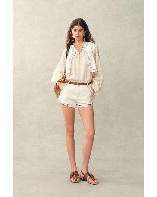 Fabrique Natural Cori Boho Mother Of Pearl Studded A Line Shorts