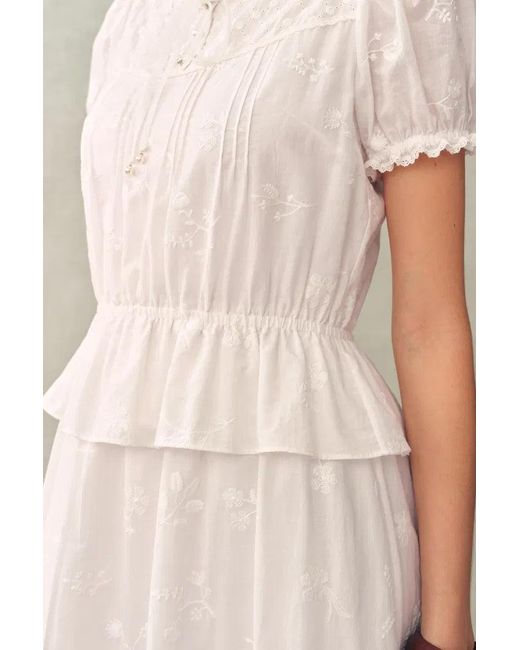 Fabrique Natural Elise Lace Embroidered Puff Sleeve Waist Cinched Dress