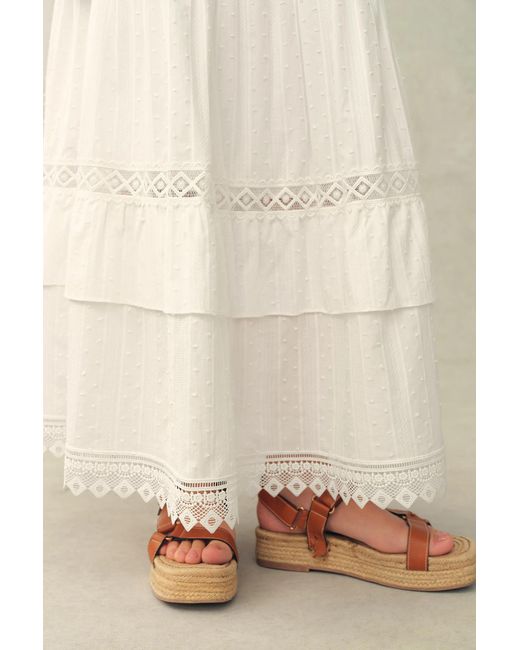 Fabrique Natural Iris Mix Embroidery Lace Patchwork Maxi Skirt