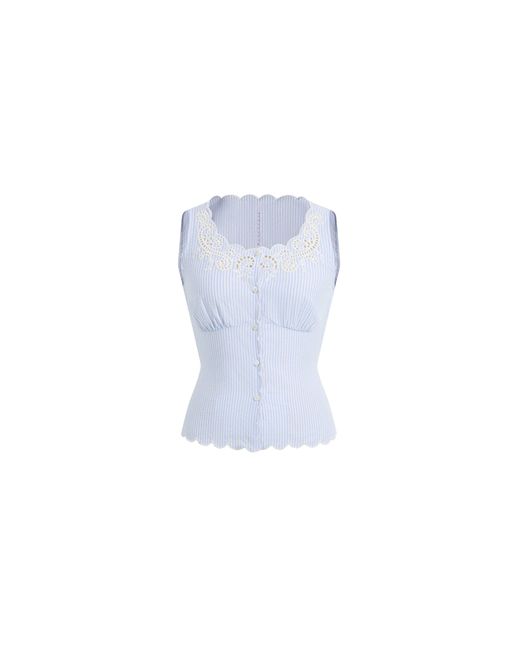 Fabrique Natural Lone Striped Embroidered Sleeveless Lace Trim Cami Top