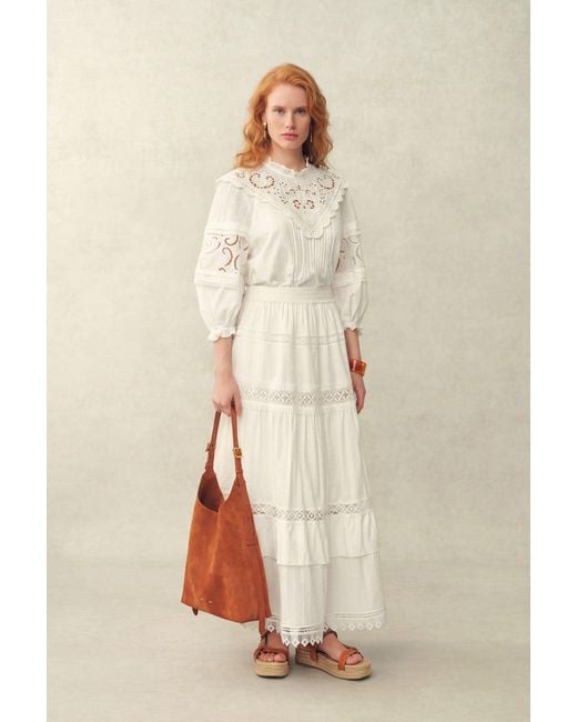 Fabrique Natural Iris Mix Embroidery Lace Patchwork Maxi Skirt