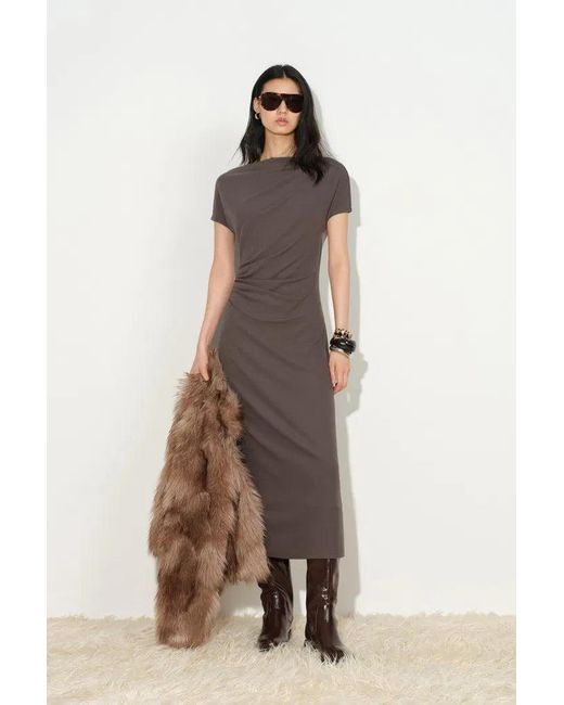 Fabrique Gray Hazel Draped Off Shoulder Dress