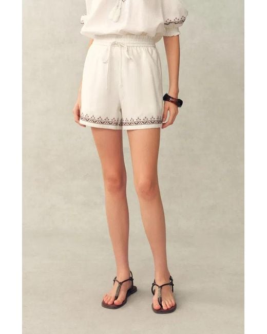 Fabrique Natural Becky Cross Stitch Tie Front Short Sleeve Shirt And Shorts Set
