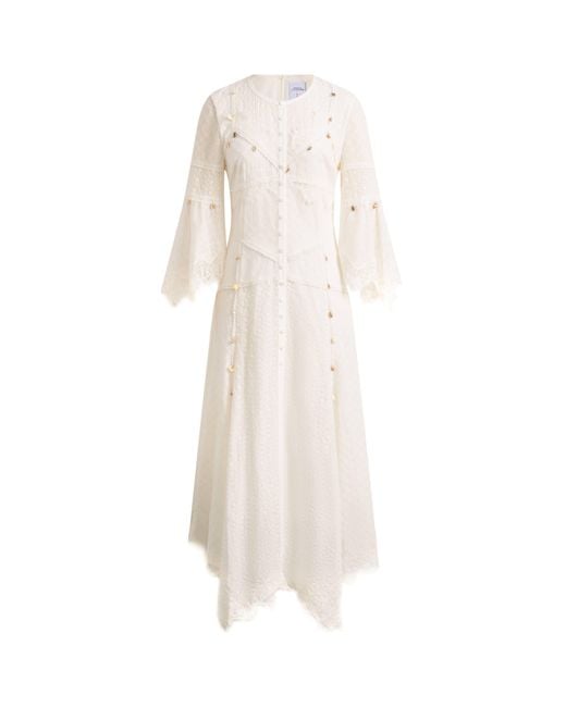 Fabrique Blue Aitana Lace Jacquard Embroidery Long Sleeves Irregular Hem Dress