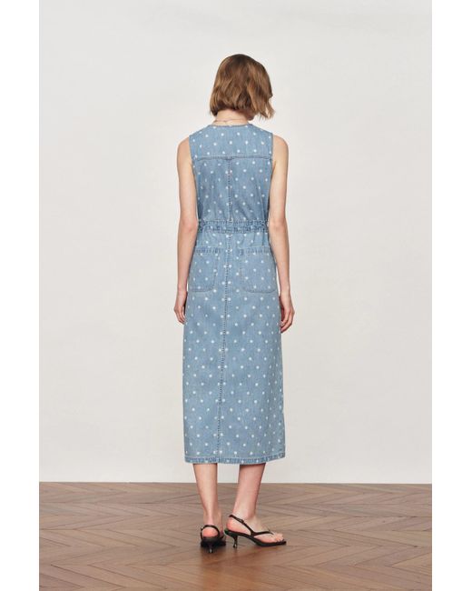 Fabrique Blue June Faded Polka-Dot Drawstring Waist Sleeveless Dress