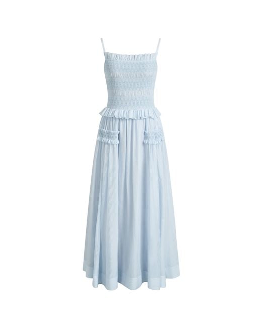 Fabrique Green Cirra Smocked Ruffle Trim Striped Sleeveless Cami Dress