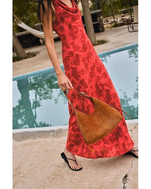 Fabrique Red Elodie Rose Cowl Neck Sleeveless Dress