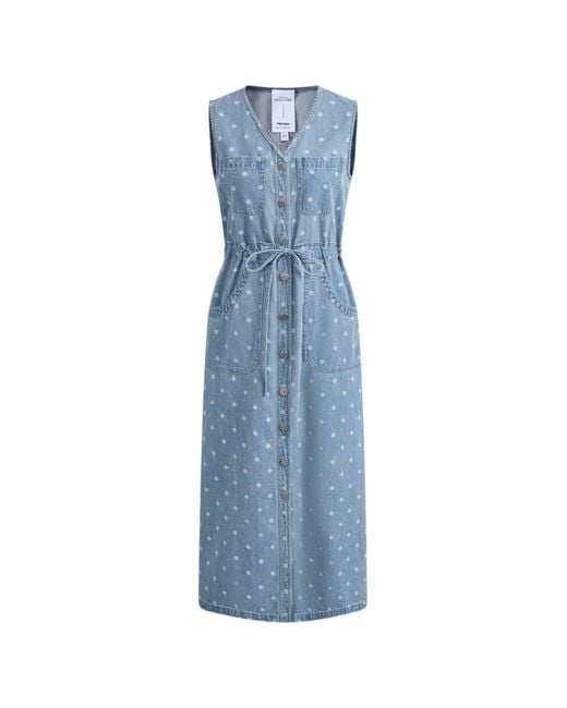Fabrique Blue June Faded Polka-Dot Drawstring Waist Sleeveless Dress