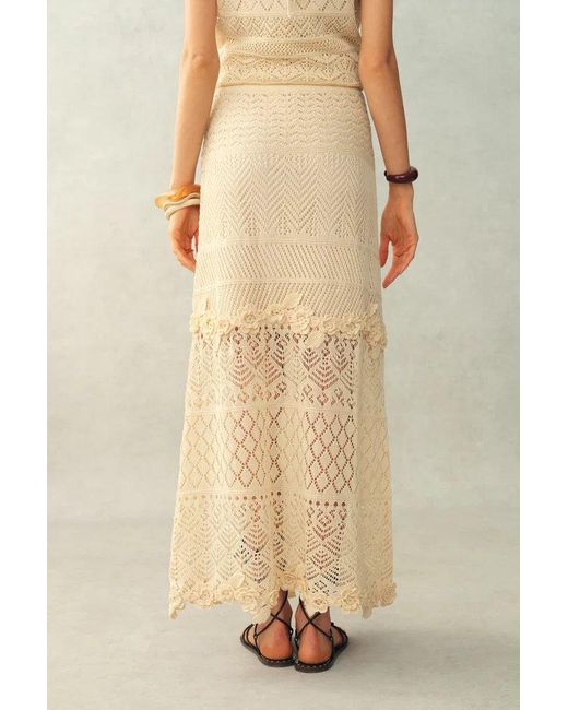 Fabrique Natural Angelica Floral Openwork Straight Maxi Skirt