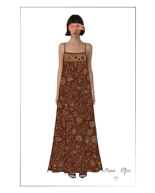 Fabrique Red Jules Handpainted Persian Floral Cami Dress