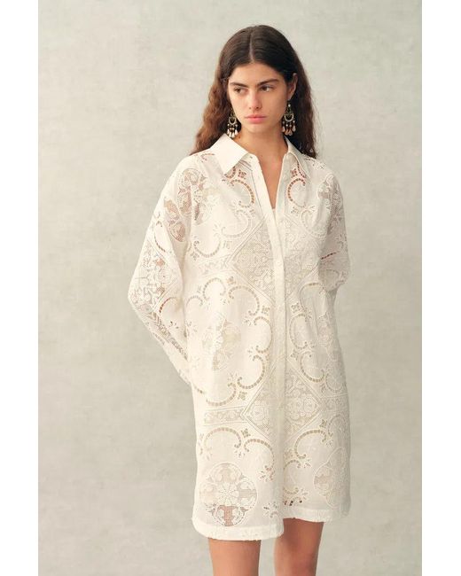 Fabrique Natural Eliana Cutwork Embroidery Longline Cover Up Long Sleeves Shirt