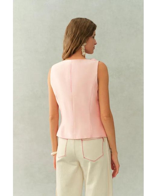 Fabrique Green Cloris 3D Floral Neckline Sleeveless Vest Top