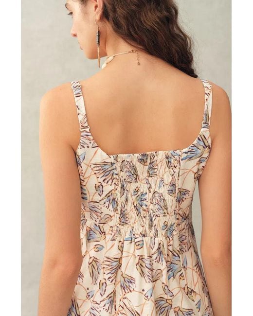 Fabrique Natural Scarlett Handpainted Waterlily Square Neck Fitted Sleeveless Dress