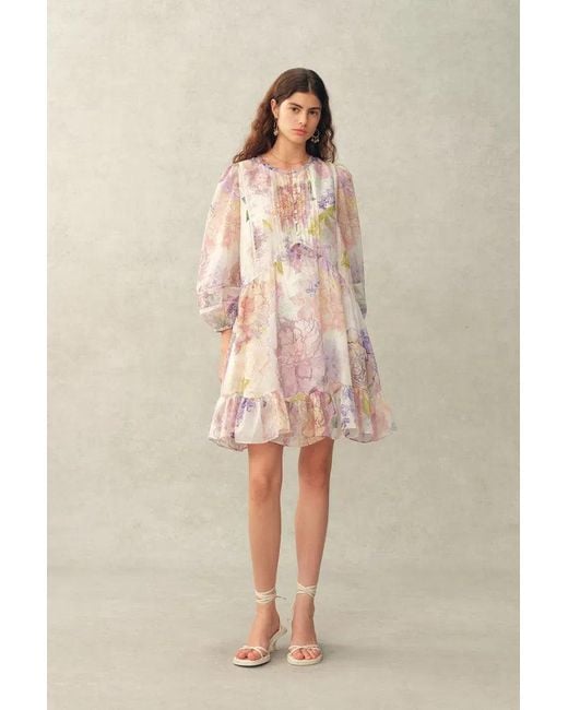 Fabrique Multicolor Yori Handpainted Wavy Ruffle Babydoll Dress