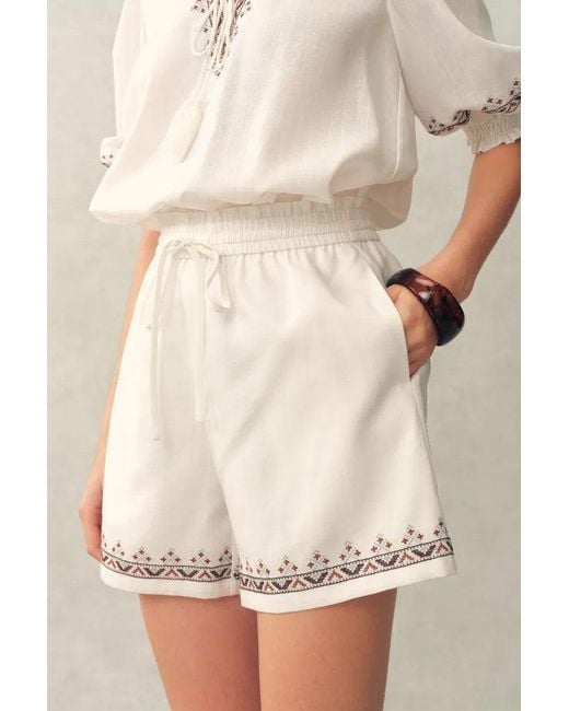 Fabrique Natural Becky Cross Stitch Tie Front Short Sleeve Shirt And Shorts Set
