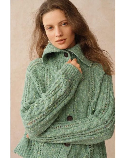 Fabrique Green Rosalina Convertible Shawl Collar Cardigan