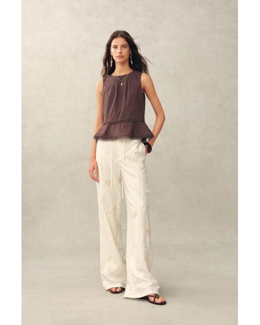 Fabrique Natural John Floral Embroidery Sleeveless Peplum Top