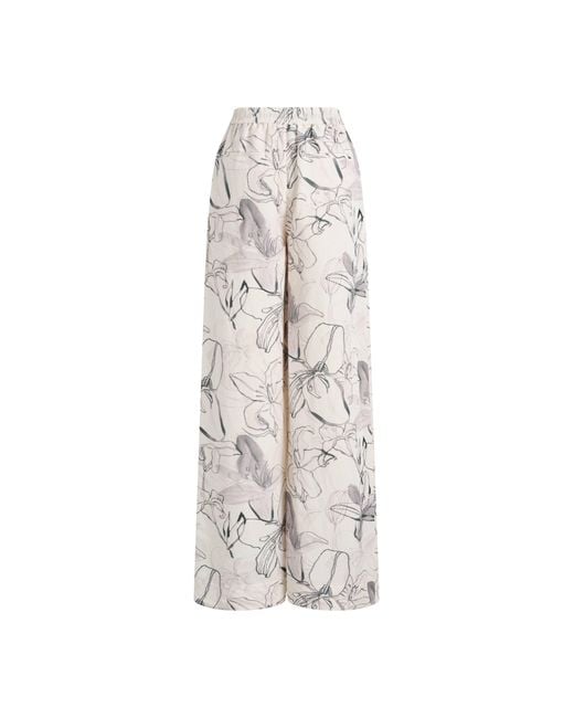 Fabrique Natural Emma Handpainted Floral Elastic Waist Wide Leg Pants