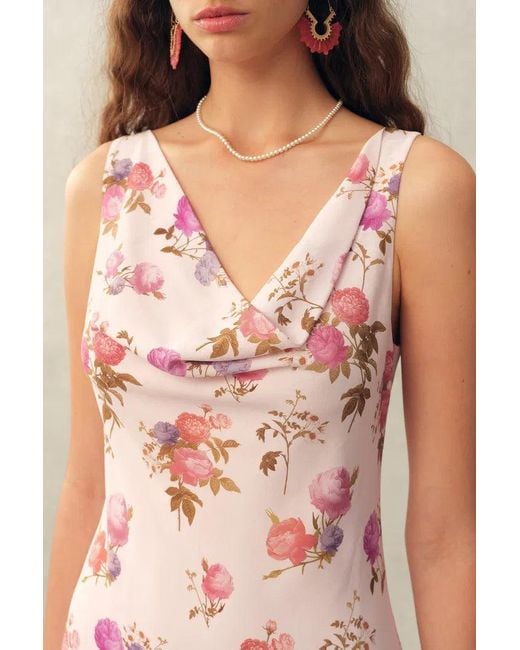Fabrique Pink Fraye Floral Cowl Neck Sleeveless Dress