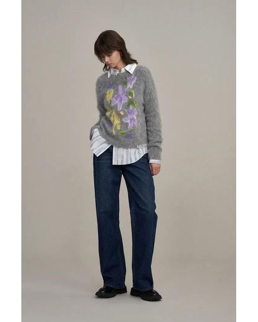 Fabrique Gray Titian Hand Embroidered Flora Sweater
