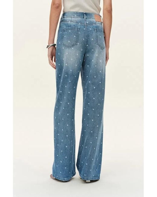Fabrique Blue Elyra Polka Dot Straight Wide Leg Jeans