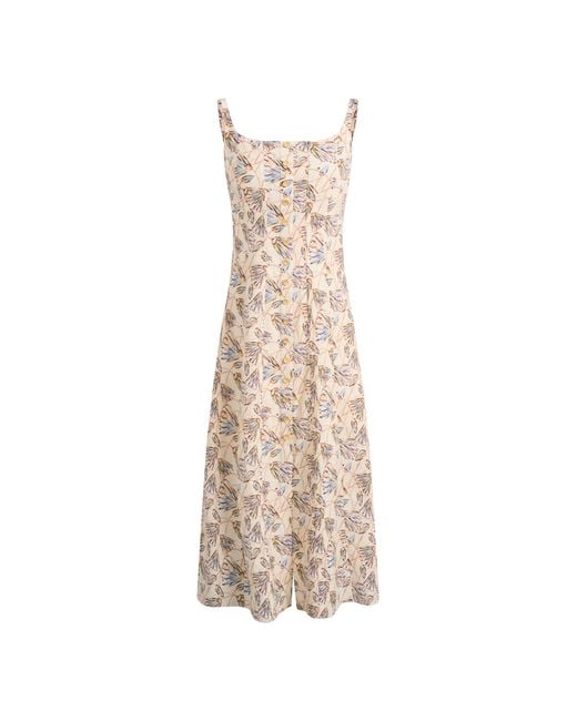 Fabrique Natural Scarlett Handpainted Waterlily Square Neck Fitted Sleeveless Dress