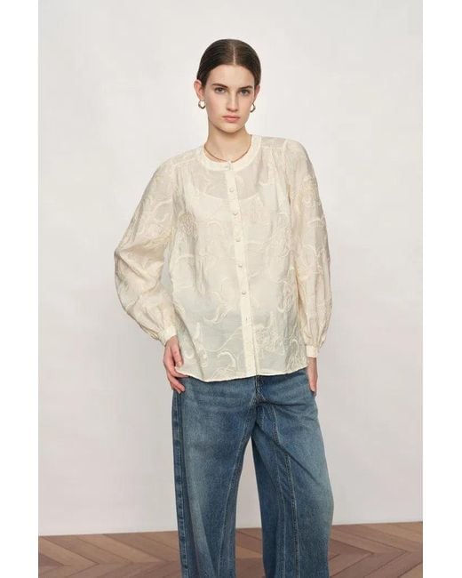 Fabrique Yellow Veyra Embroidered Collarless Shirt