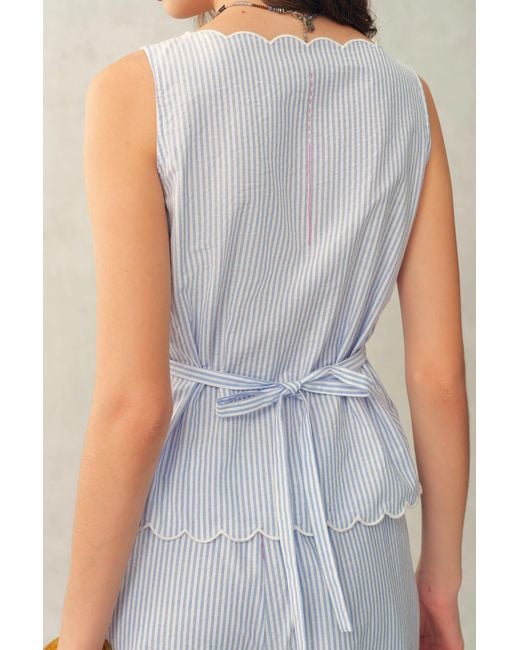 Fabrique Natural Lone Striped Embroidered Sleeveless Lace Trim Cami Top