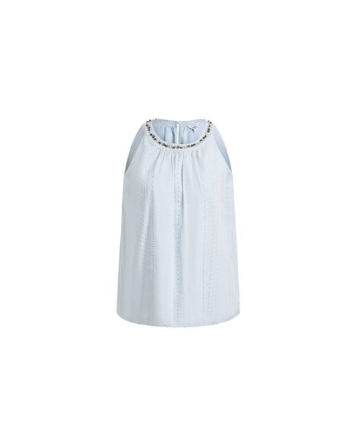 Fabrique Blue Hazel Boho Embroidery Jacquard Halterneck Sleeveless Top And Pants Set