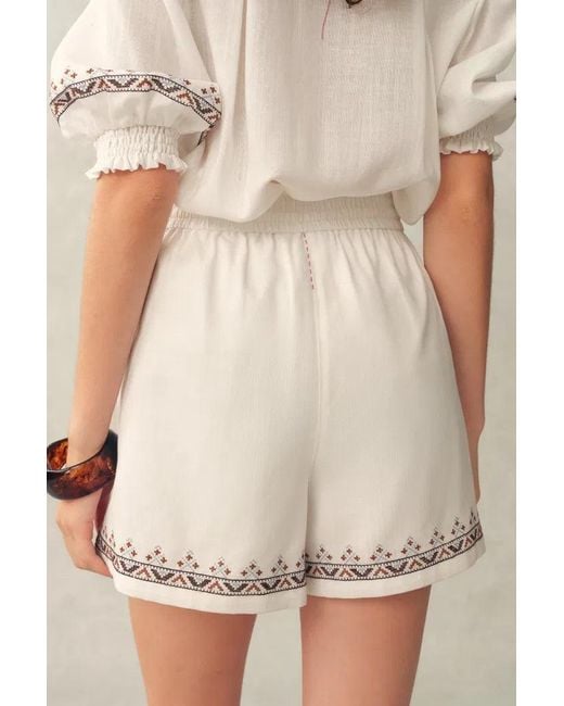Fabrique Natural Becky Cross Stitch Tie Front Short Sleeve Shirt And Shorts Set