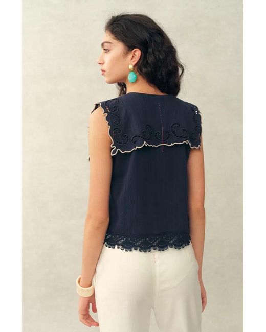 Fabrique Blue Ivy Sailor Collar Sleeve Sleeveless Top