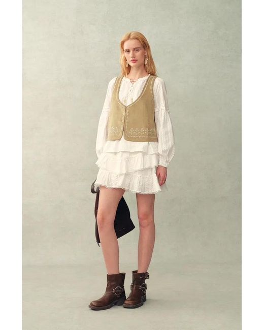 Fabrique Blue Vestsue Faux Embroidered Suede Sleeveless Vest Top