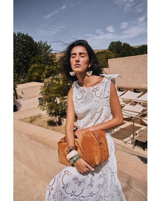 Fabrique Natural Nellie Cutwork Embroidered Scarf Tie Layered Sleeveless Dress