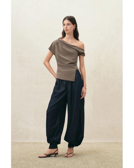 Fabrique Blue Hazel Ruched One Shoulder Top