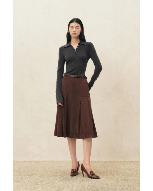 Fabrique Natural Silvia Metallic Button Polo Top