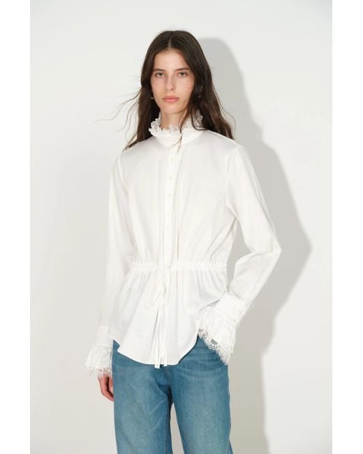 Fabrique White Lilith Lace Trimmed Drawstring Waist Shirt